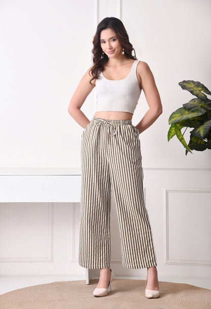 Women Relaxed Khaki Pure Cotton Trousers