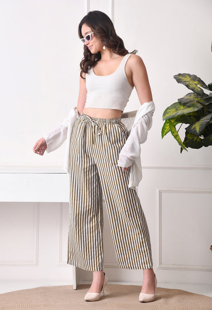 Women Relaxed Khaki Pure Cotton Trousers