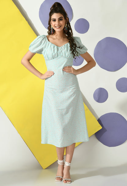 Women A-line Orange, Light Green Below Knee Dress