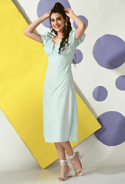Women A-line Orange, Light Green Below Knee Dress