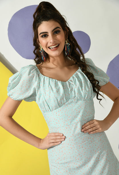 Women A-line Orange, Light Green Below Knee Dress