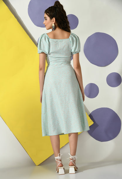Women A-line Orange, Light Green Below Knee Dress