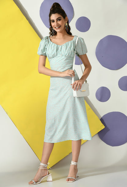 Women A-line Orange, Light Green Below Knee Dress