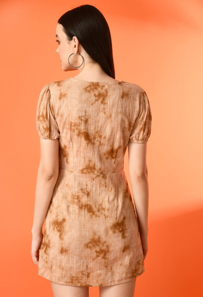 Women Wrap Beige, Brown Mini/Short Dress