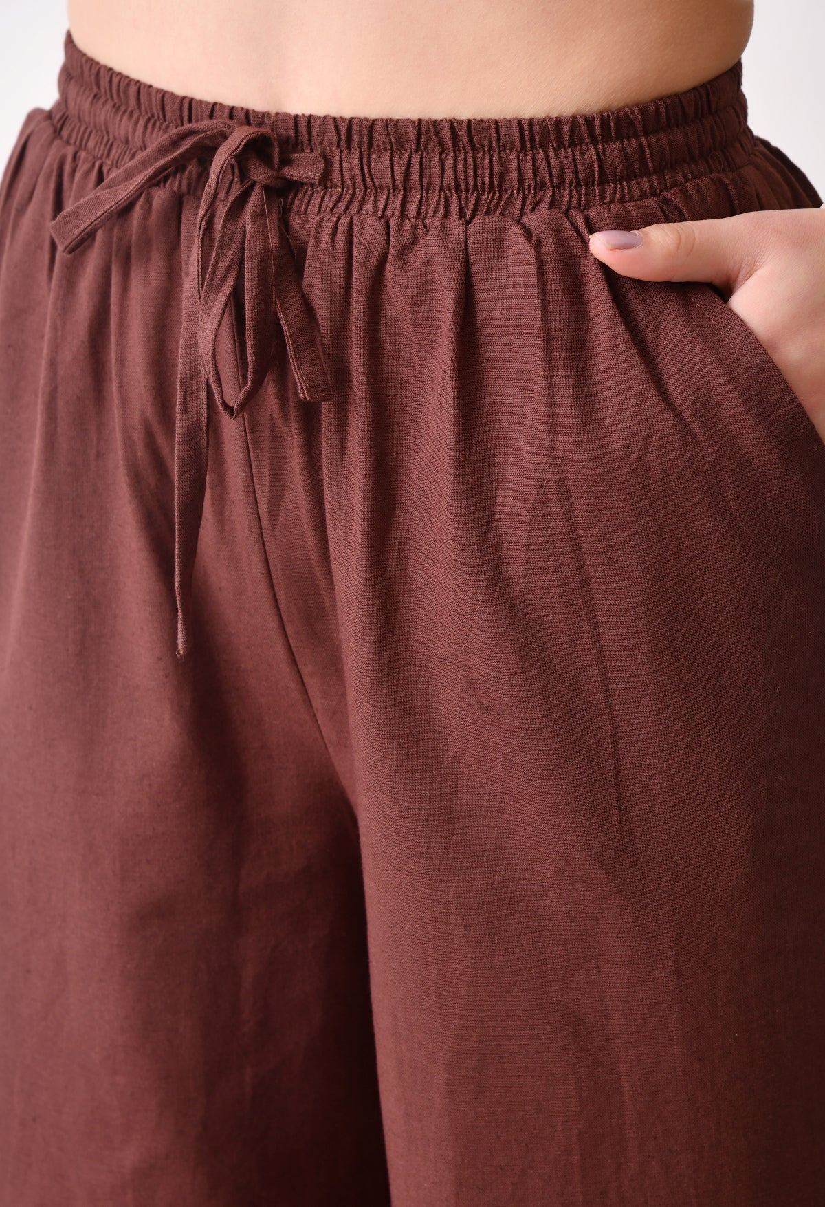 Women Loose Fit Brown Pure Cotton Trousers