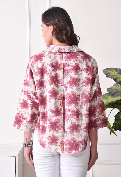 Women Oversized Fit Floral Print, Printed Spread Collar Casual Shirt