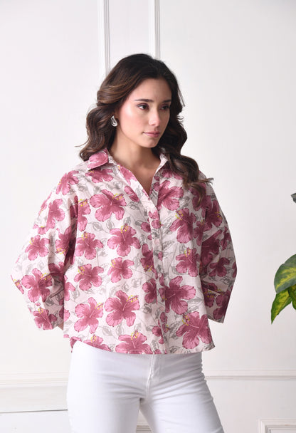 Women Oversized Fit Floral Print, Printed Spread Collar Casual Shirt