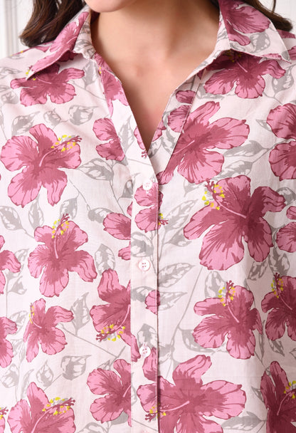 Women Oversized Fit Floral Print, Printed Spread Collar Casual Shirt