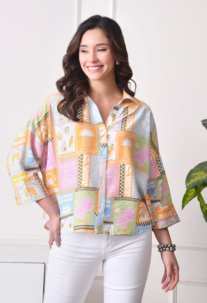 Women Relaxed Fit Printed Spread Collar Casual Shirt