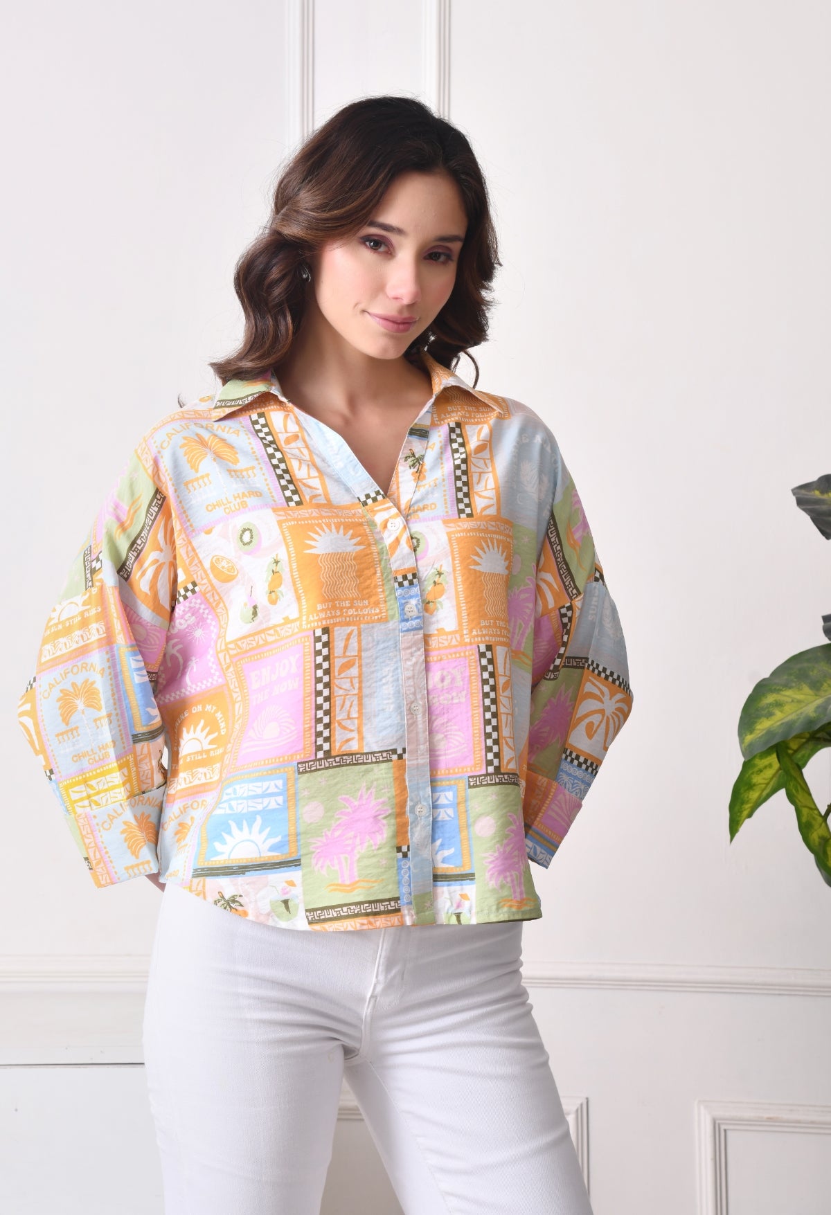 Women Relaxed Fit Printed Spread Collar Casual Shirt