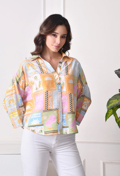 Women Relaxed Fit Printed Spread Collar Casual Shirt