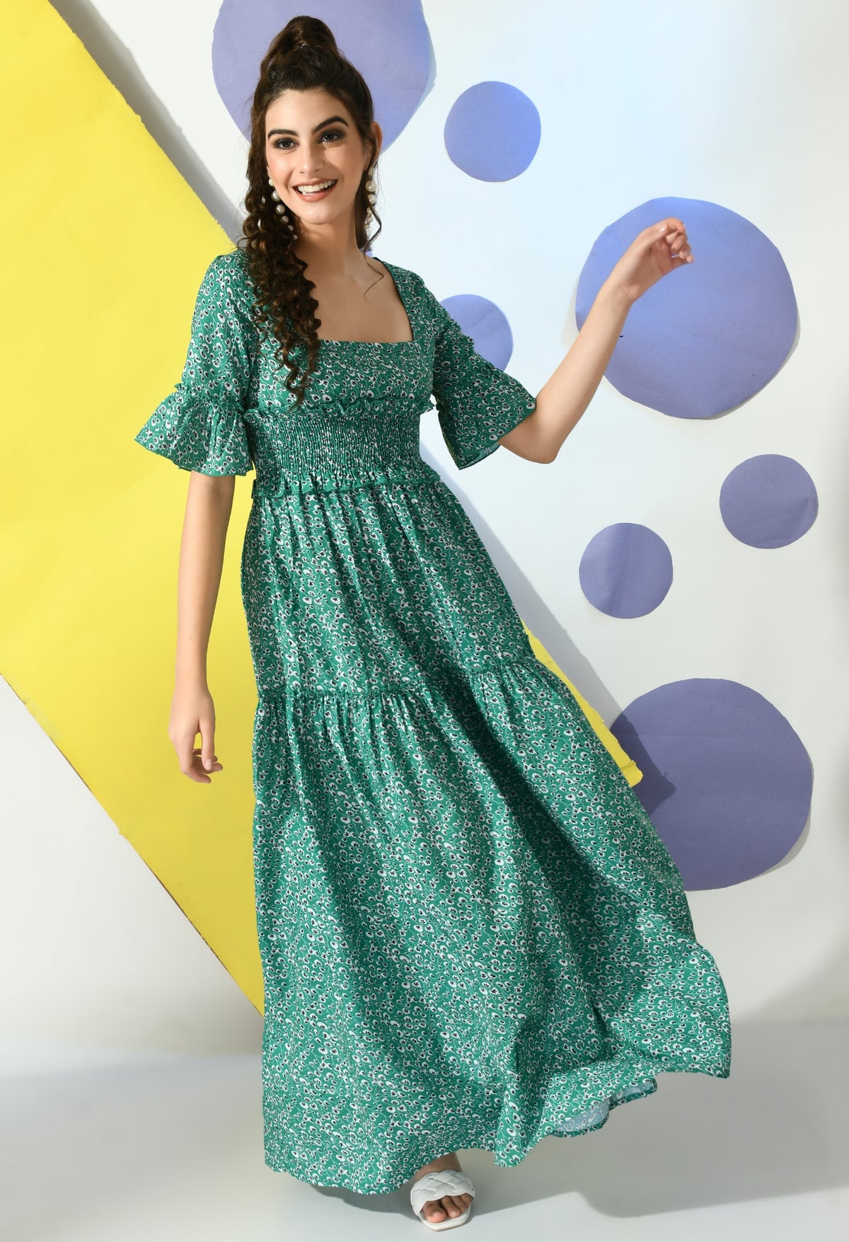 Women Fit and Flare Green Maxi/Full Length Dress