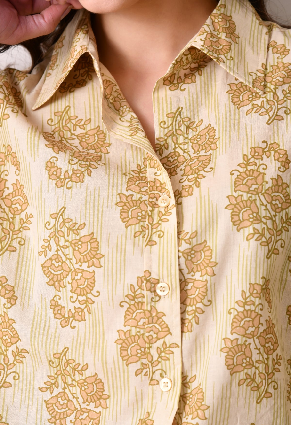 Women Relaxed Fit Striped, Floral Print Spread Collar Casual Shirt