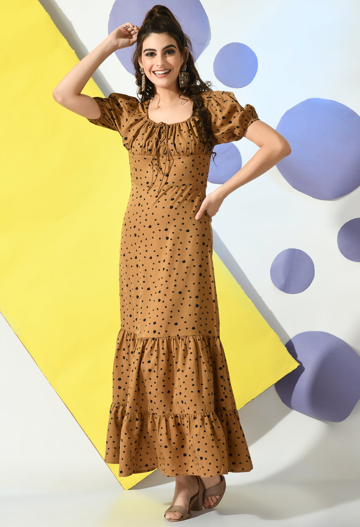 Women Fit and Flare Brown Maxi/Full Length Dress