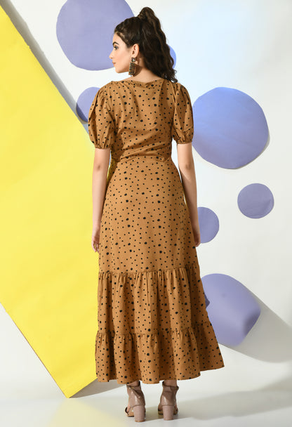 Women Fit and Flare Brown Maxi/Full Length Dress