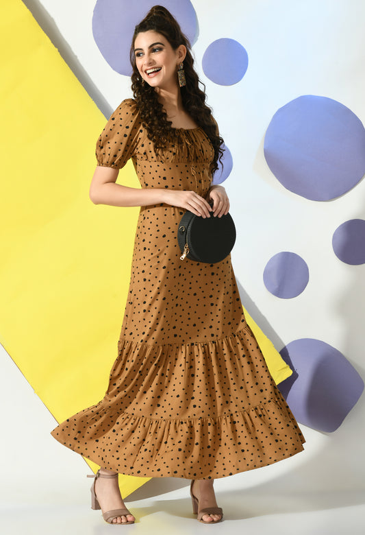 Women Fit and Flare Brown Maxi/Full Length Dress