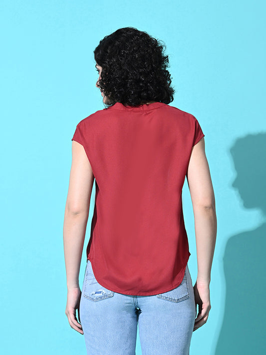 Casual Cap Sleeves Solid Women Red Top