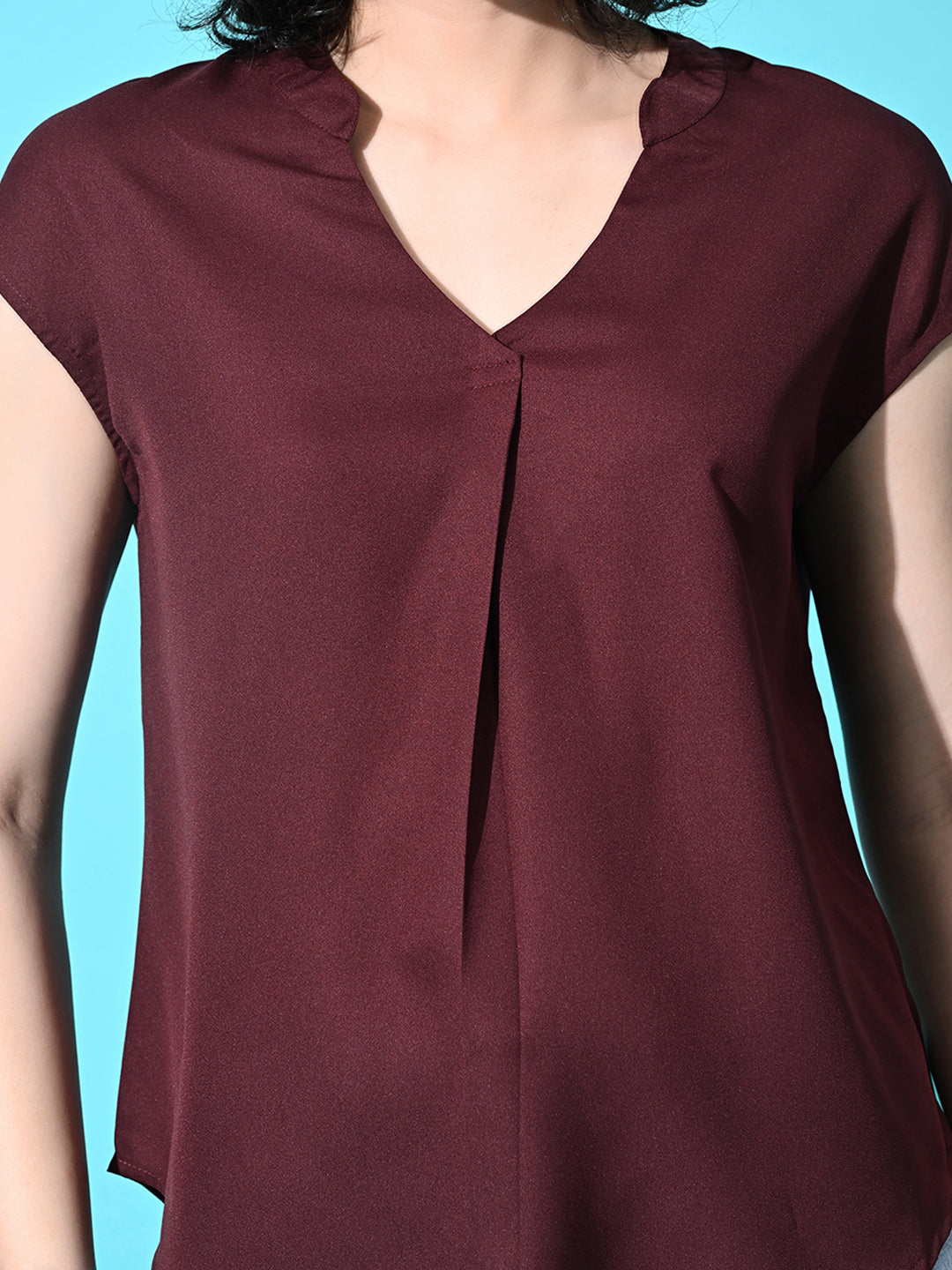 Casual Cap Sleeves Solid Women Brown Top
