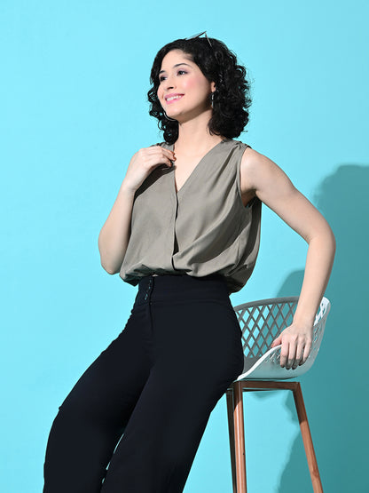 Casual Sleeveless Solid Women Grey Top