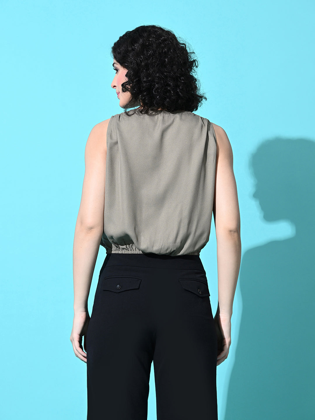 Casual Sleeveless Solid Women Grey Top