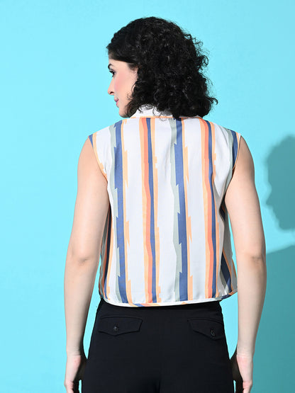 Casual Sleeveless Striped Women Multicolor Top