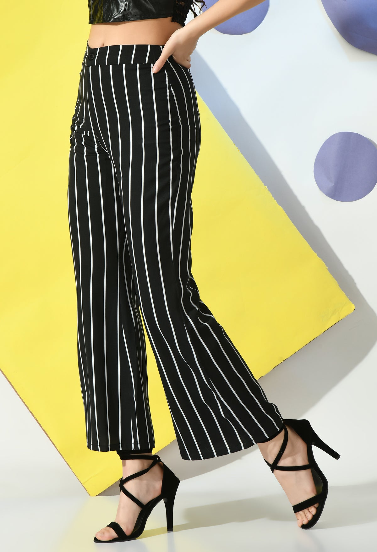 Women Regular Fit Black Polyester Trousers