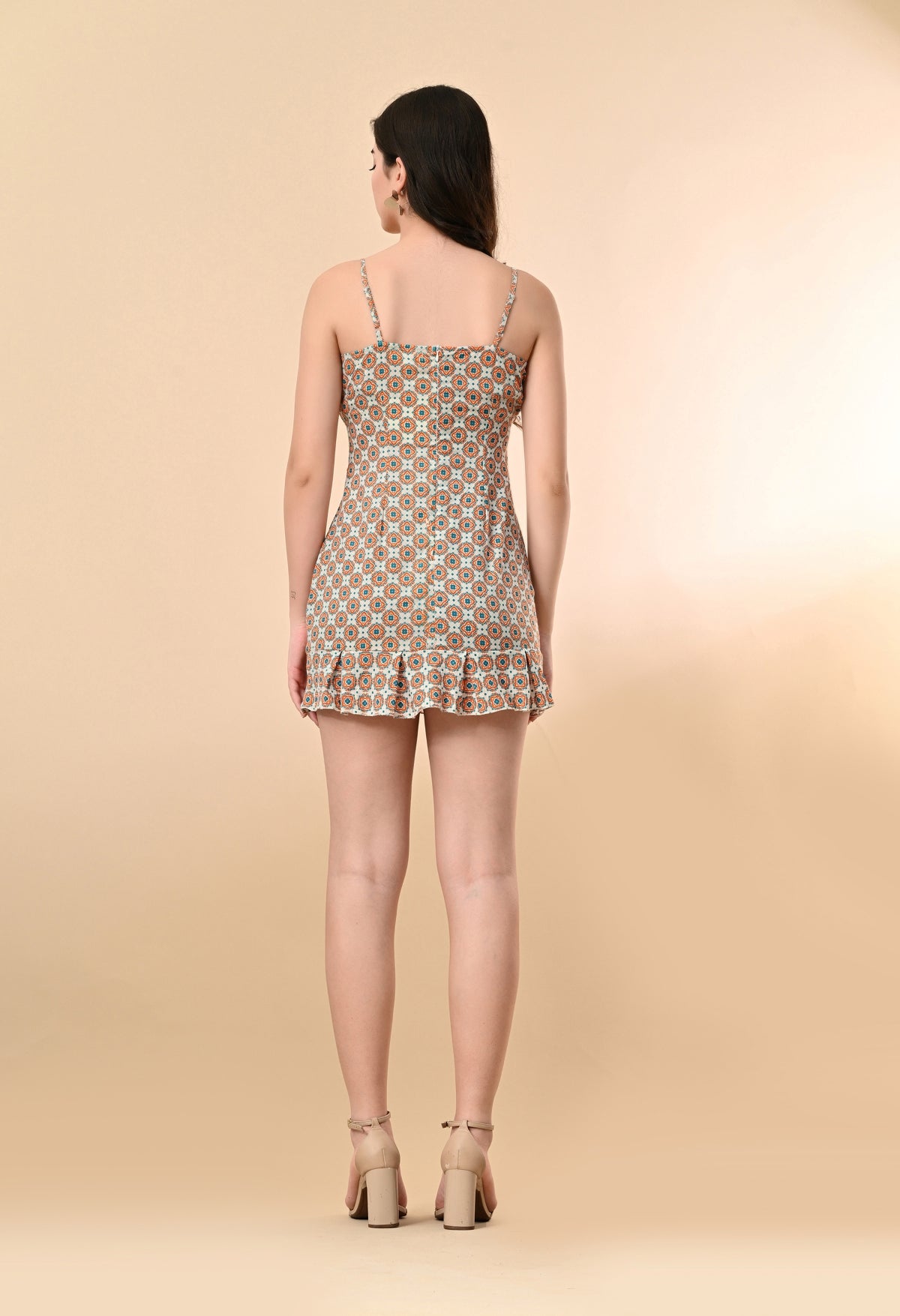 Women Fit and Flare White, Light Blue, Orange Mini/Short Dress