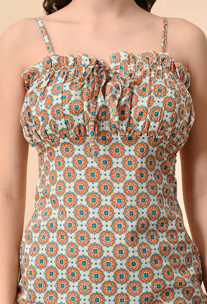 Women Fit and Flare White, Light Blue, Orange Mini/Short Dress