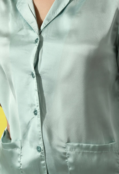 Women Shirt & Pyjama set Light Green Solid