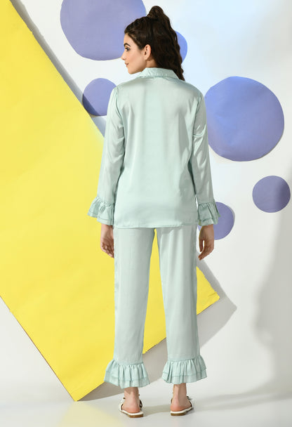 Women Shirt & Pyjama set Light Green Solid