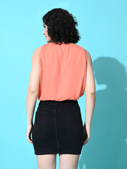 Casual Sleeveless Solid Women Orange Top