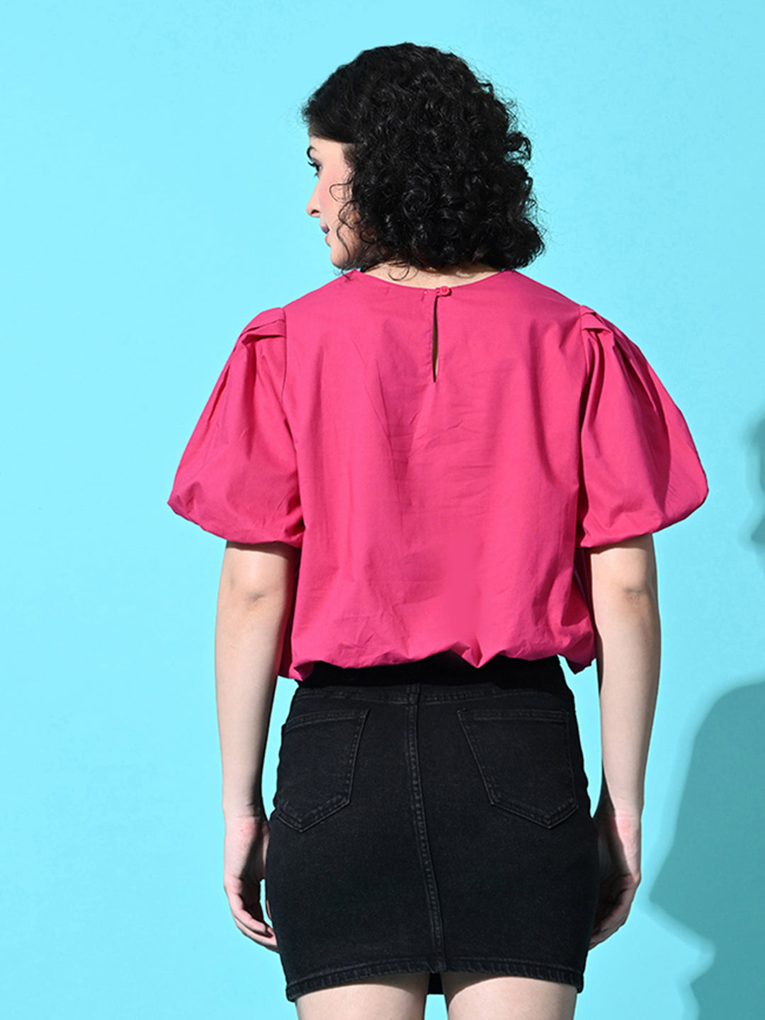Casual Balloon Sleeve Solid Women Pink Top