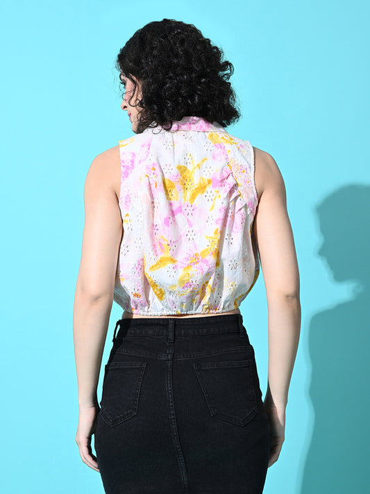 Party Sleeveless Printed Women Pink Top