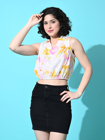 Party Sleeveless Printed Women Pink Top