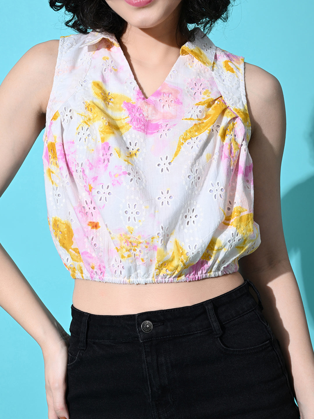 Party Sleeveless Printed Women Pink Top
