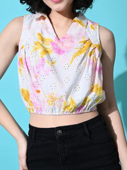 Party Sleeveless Printed Women Pink Top