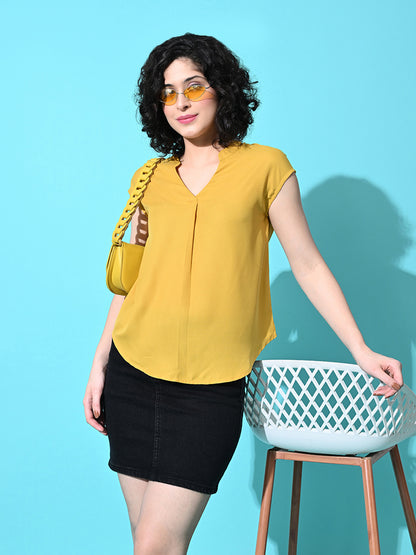 Casual Extended Sleeves Solid Women Yellow Top