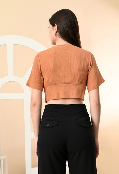 Casual Regular Sleeves Solid Women Brown Top