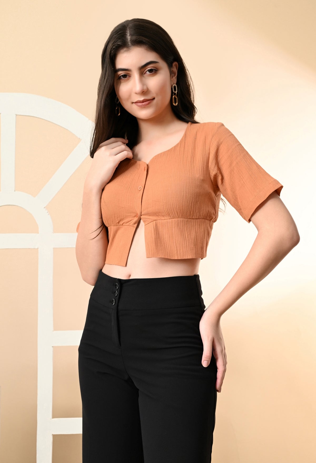 Casual Regular Sleeves Solid Women Brown Top