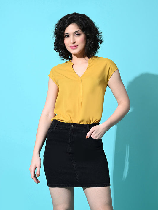 Casual Extended Sleeves Solid Women Yellow Top