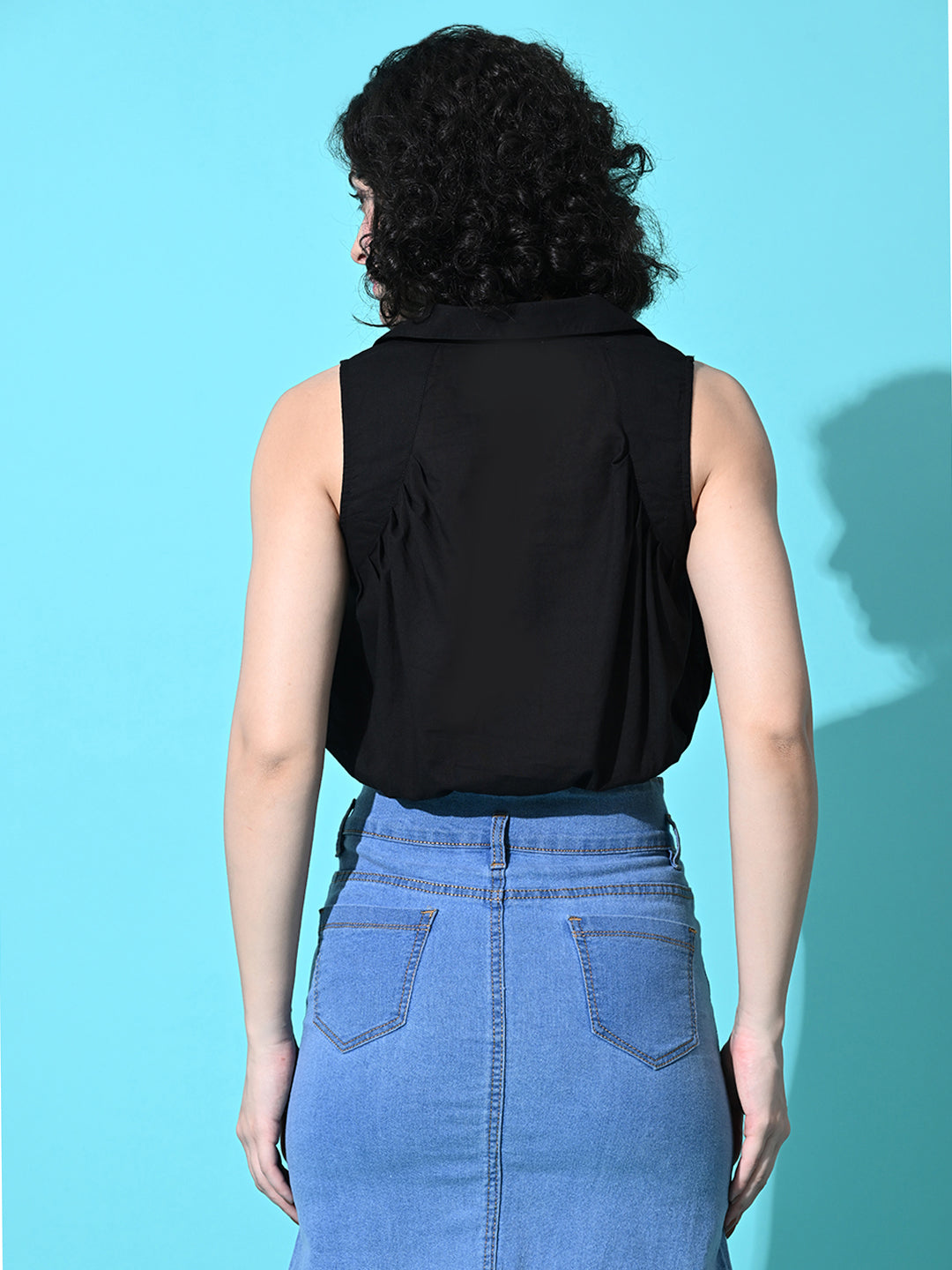 Casual Sleeveless Solid Women Black Top