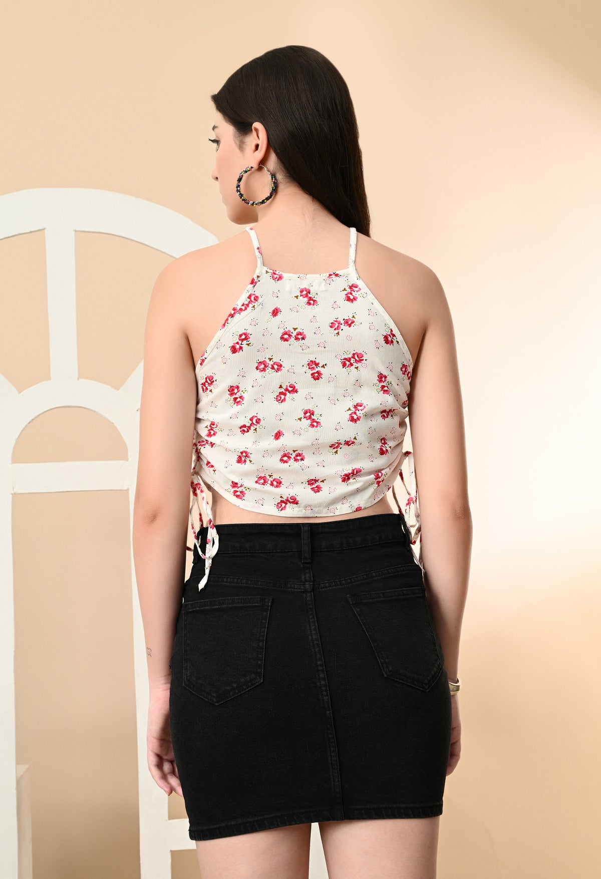 Party Shoulder Straps Floral Print Women White, Red Top