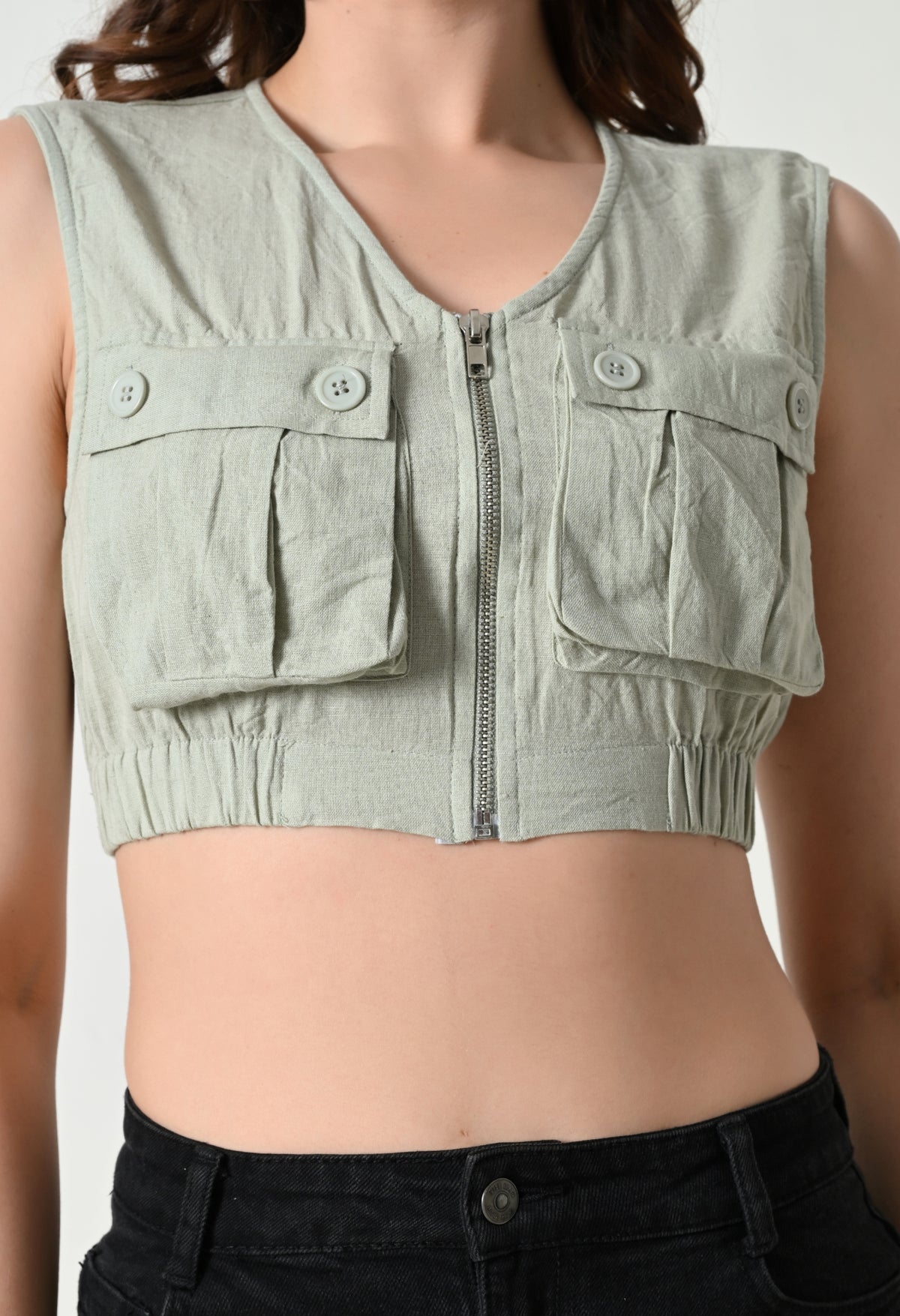 Casual Sleeveless Solid Women Light Green Top