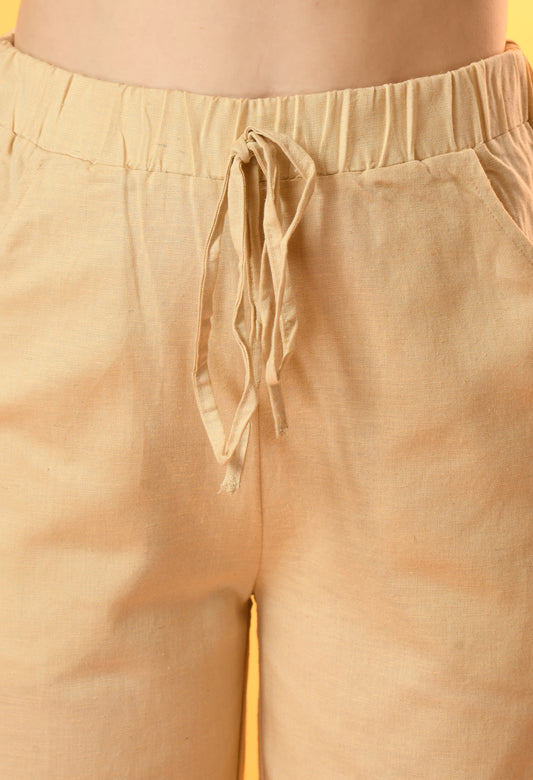 Women Regular Fit Beige Viscose Rayon Trousers