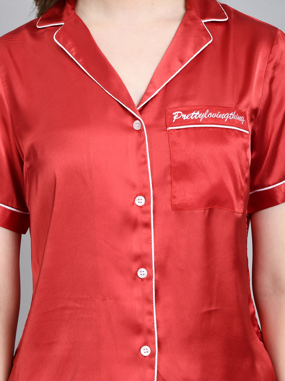 Women Top & Shorts Set Red Solid