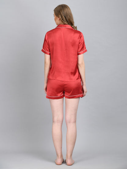 Women Top & Shorts Set Red Solid