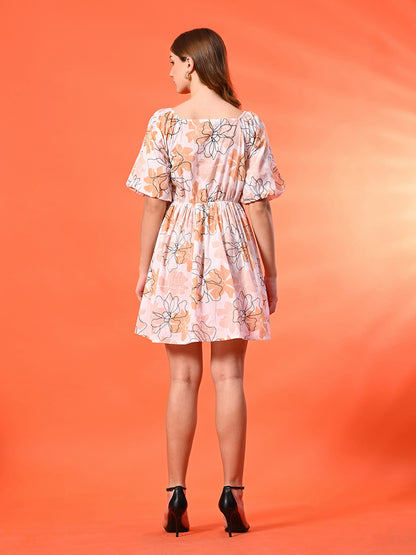 Women Fit and Flare Beige Mini/Short Dress