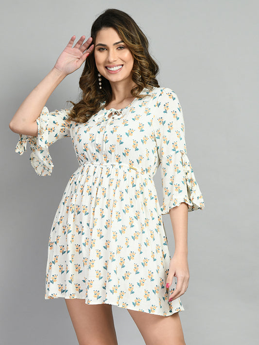 Women A-line White Above Knee/Mid Thigh Length Dress
