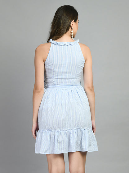 Women A-line Blue Above Knee/Mid Thigh Length Dress