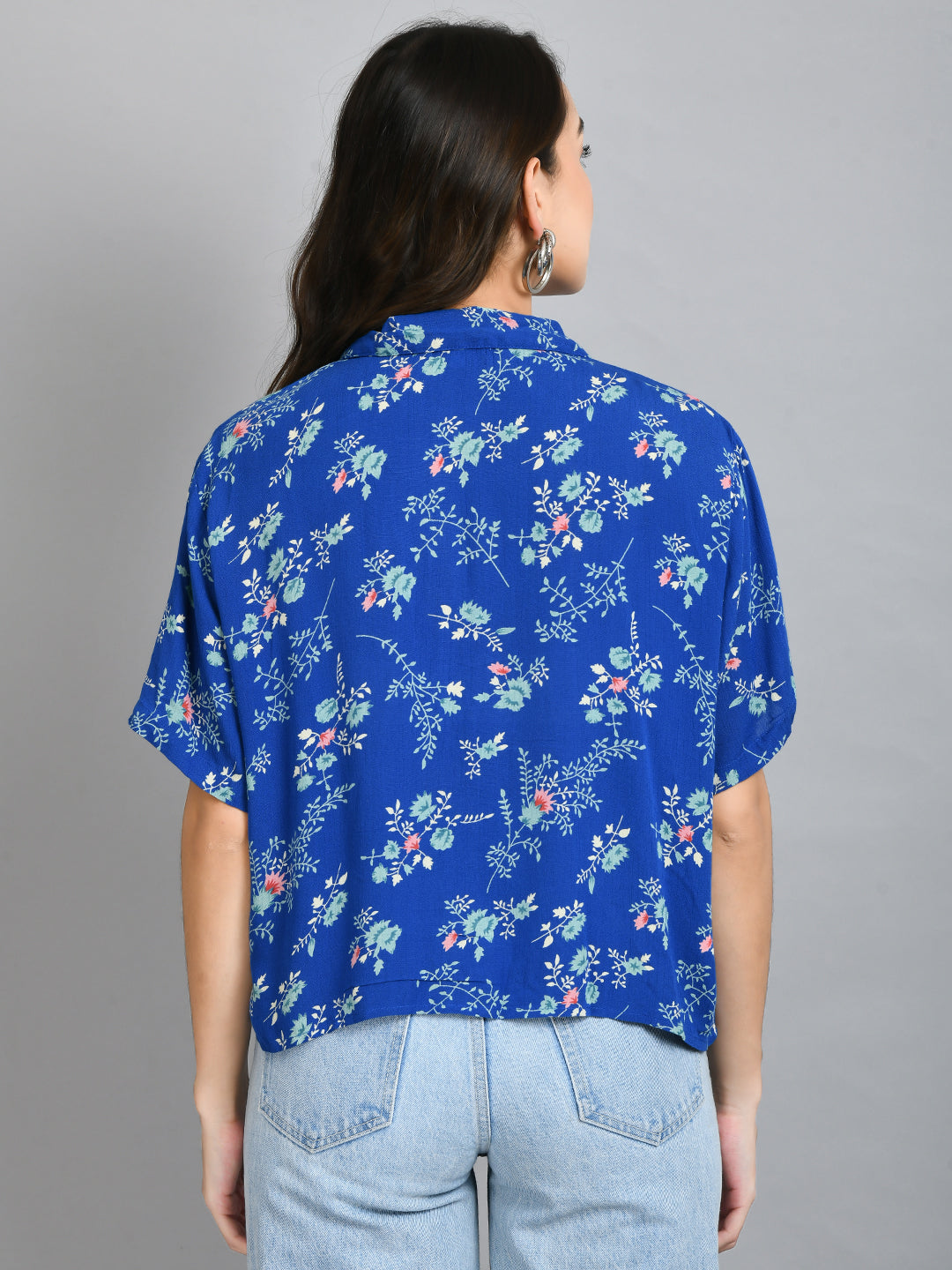 Casual Regular Sleeves Printed Women Blue Top